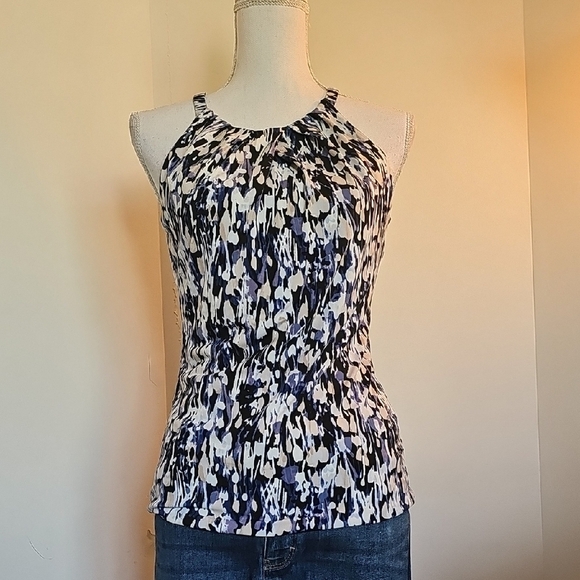 WHBM Elegant Sleeveless Abstract Top - Black, Navy and White - Picture 1 of 7
